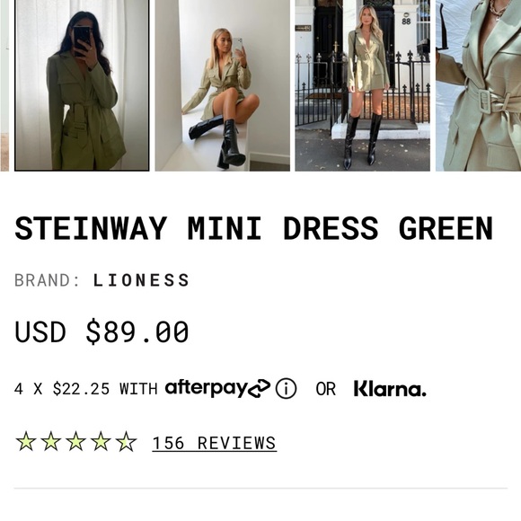 Steinway Mini Dress Green Lioness NWOT - Picture 10 of 15